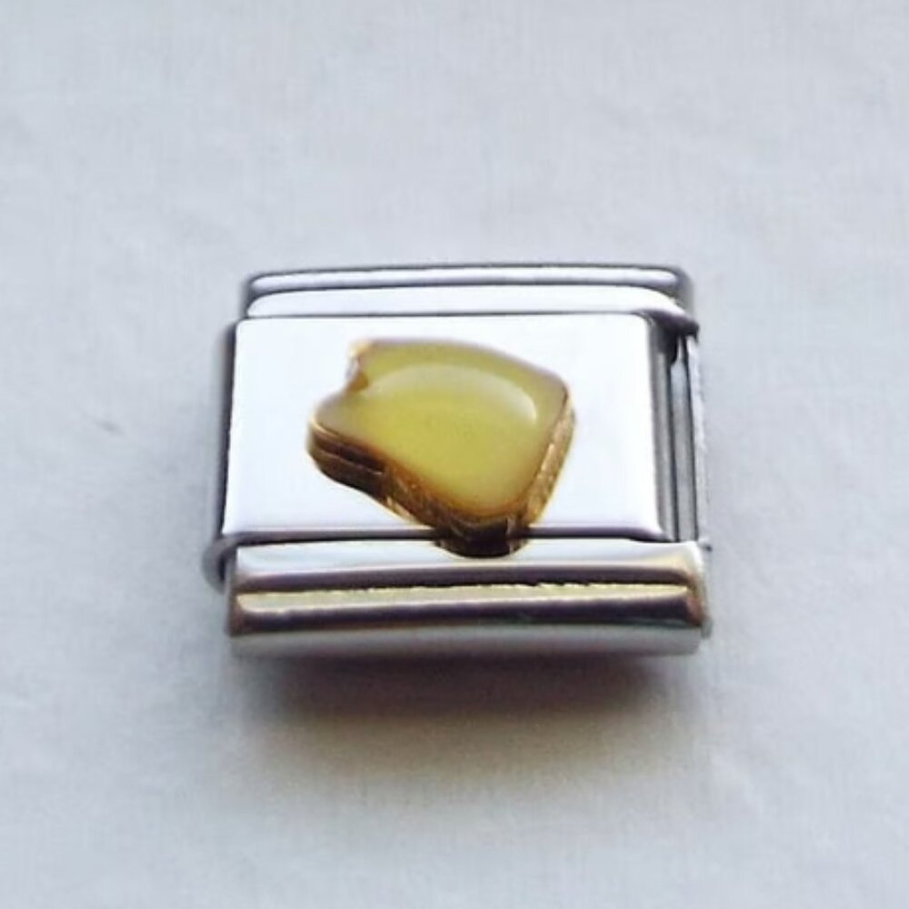 Pale yellow enamel tooth 9mm stainless steel italian charm bracelet link new